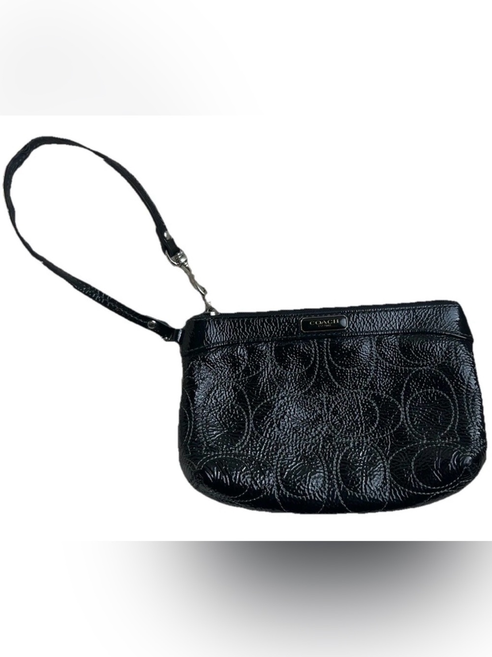 Coach Black Patent Signature Wristlet Clutch